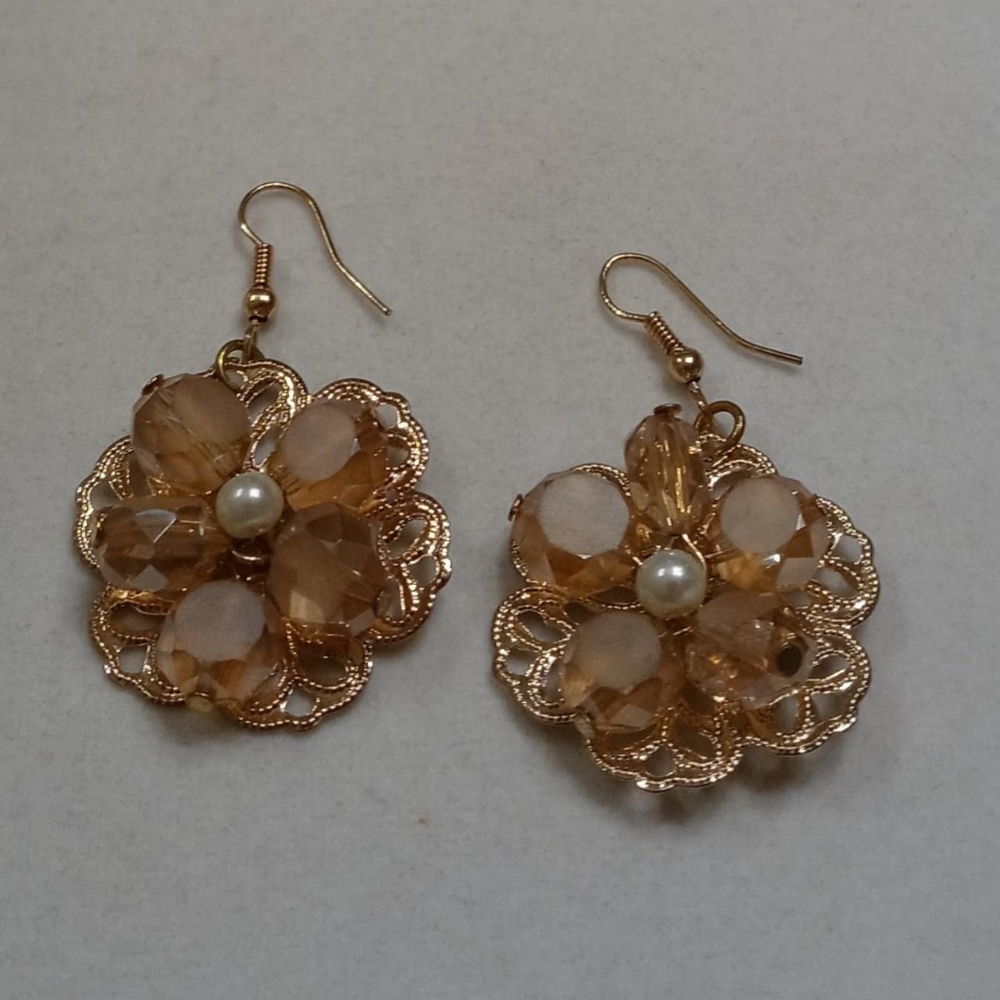 Rose Gold Plated Peach Beaded Earrings